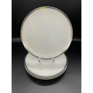 Fukagawa China Arita #900P Set of 4 Salad Plates White with Silver Rim 7.75"